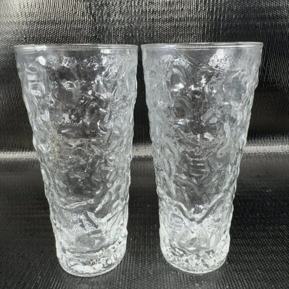 Anchor Hocking Milano Clear Highball Tumbler‎ Set 2 Glasses Cups Tumblers VTG